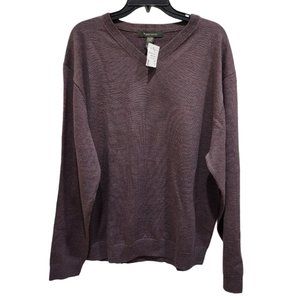 Pronto Uomo Sweater Men's Brown Size XL Long Sleeve V-Neck Merino Wool Casual